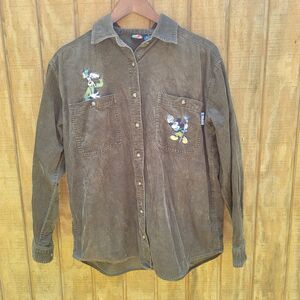 Mickey Unlimited Green Corduroy Goofy Mickey Embroidered Vintage Shirt Unisex S